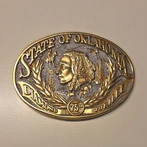 State‎ of Oklahoma Diamond 75th Jubilee Belt Buckle 24K GP Award Design Medals